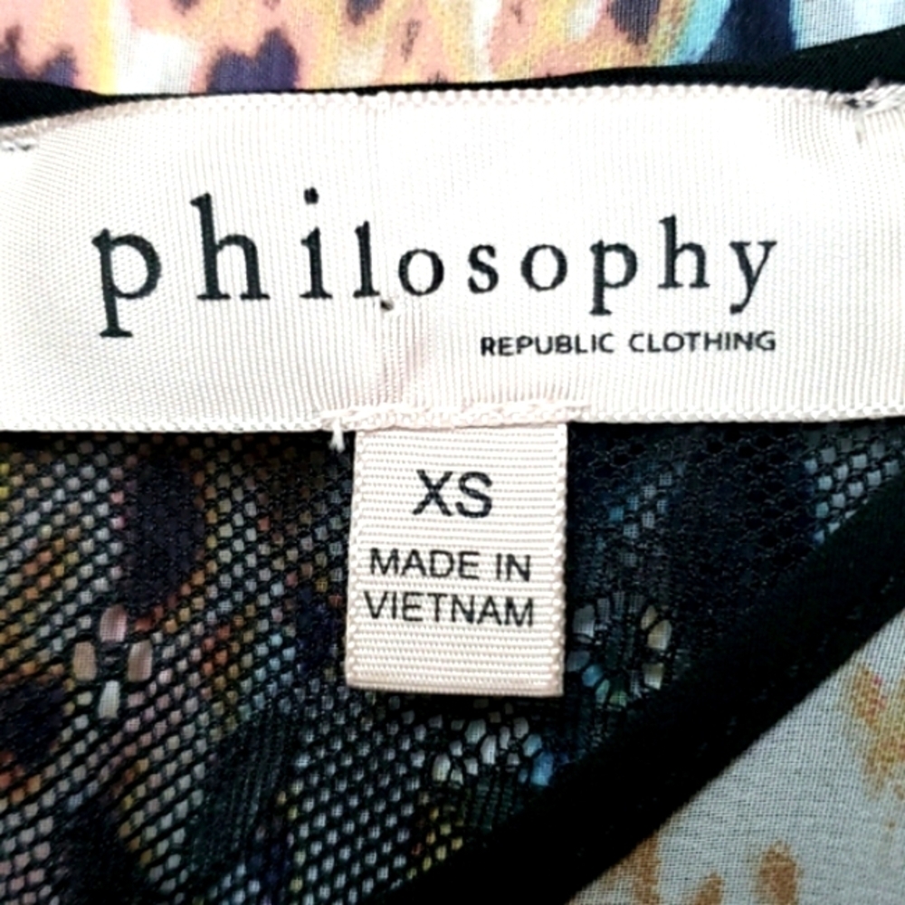 PHILOSOPHY Snake-Print Semi-sheer Multicolor Black Shoulder Lace Trim Top XS - Picture 14 of 16